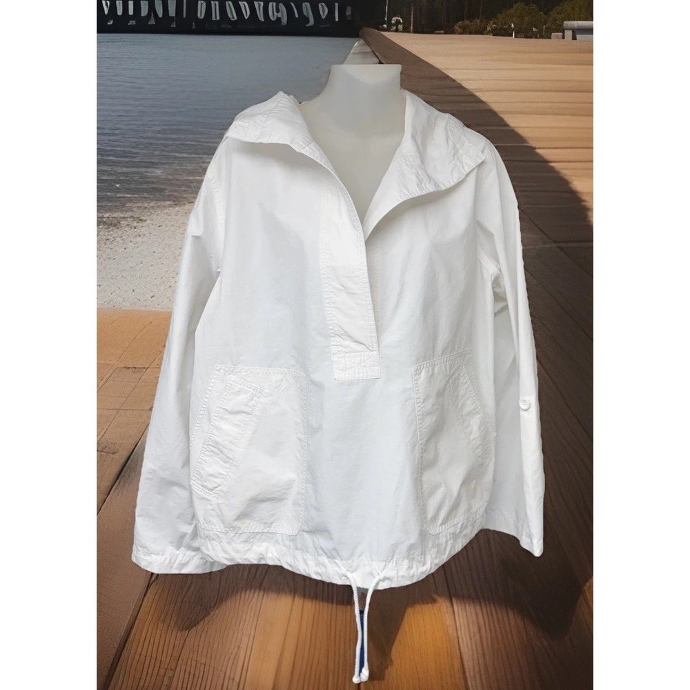 Vintage Liz Claiborne‎ Women XL White Pullover Anorak Wind Breaker Jacket #2621